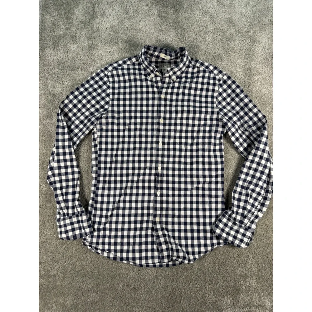 J. Crew Slim Fit Secret Wash Gingham Button Down Shirt Mens Small Navy White